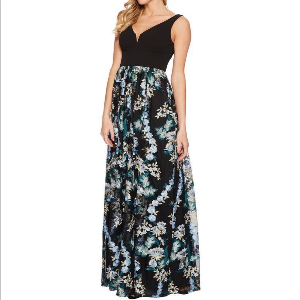 Adrianna Papell Floral Mesh Embroidered Dress